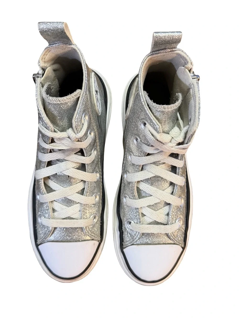 Converse Lugged Lift High Top Silver Glitter Platform Sneakers Zip Kids Size 1.5